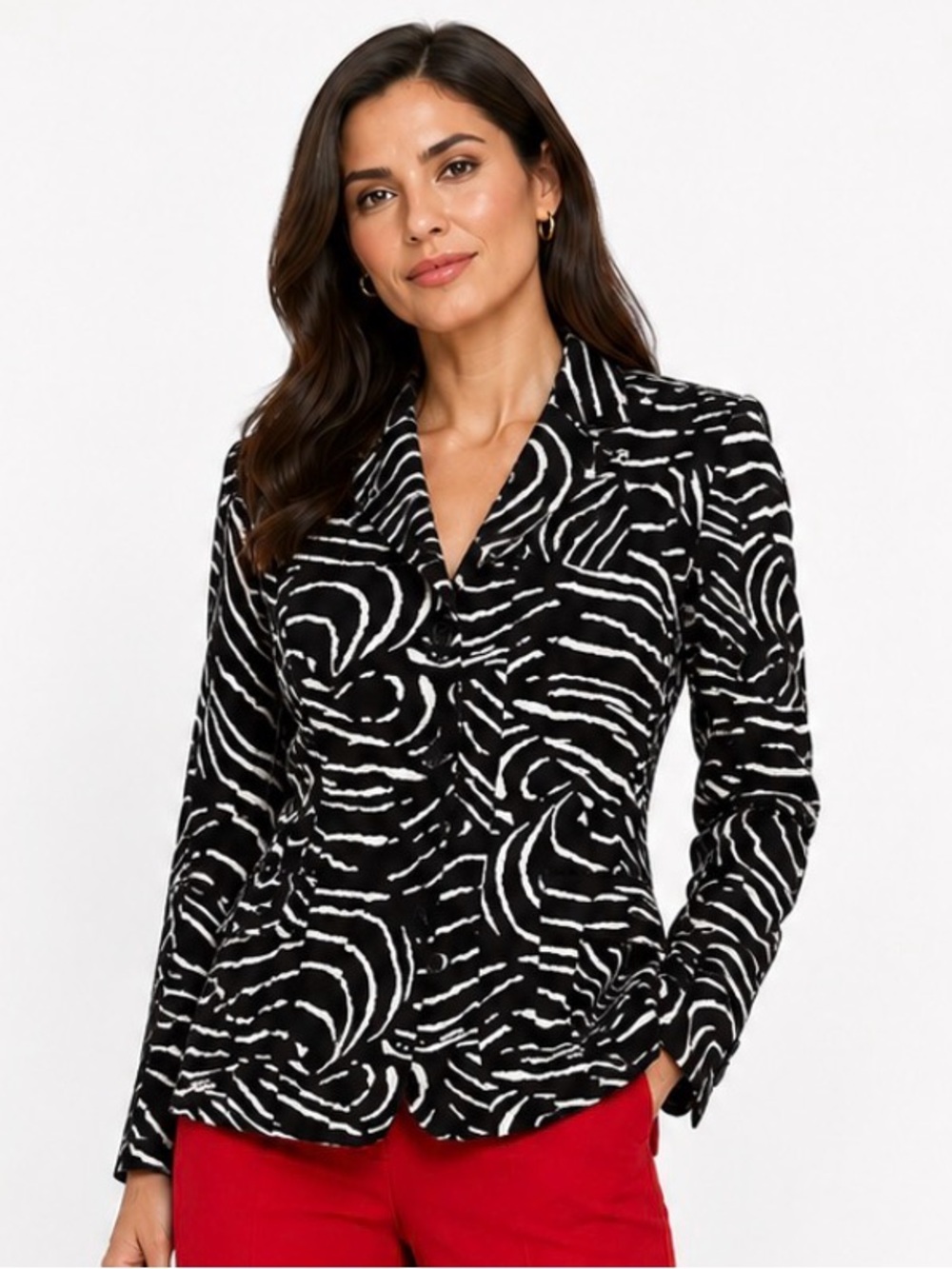 Requirements Black and White Abstract Swirl Button Jacket